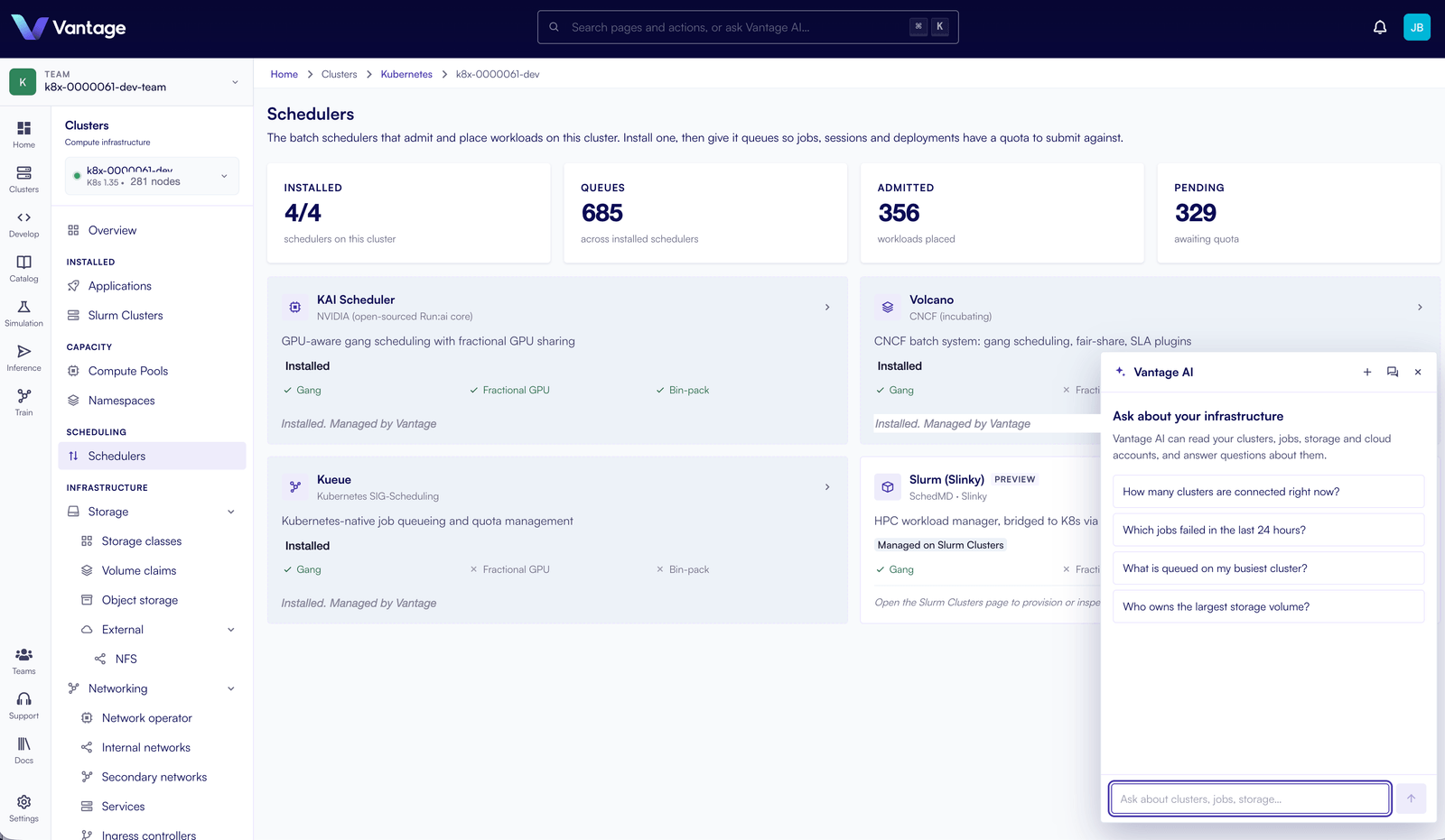 Scheduler management on a Kubernetes cluster in Vantage Compute
