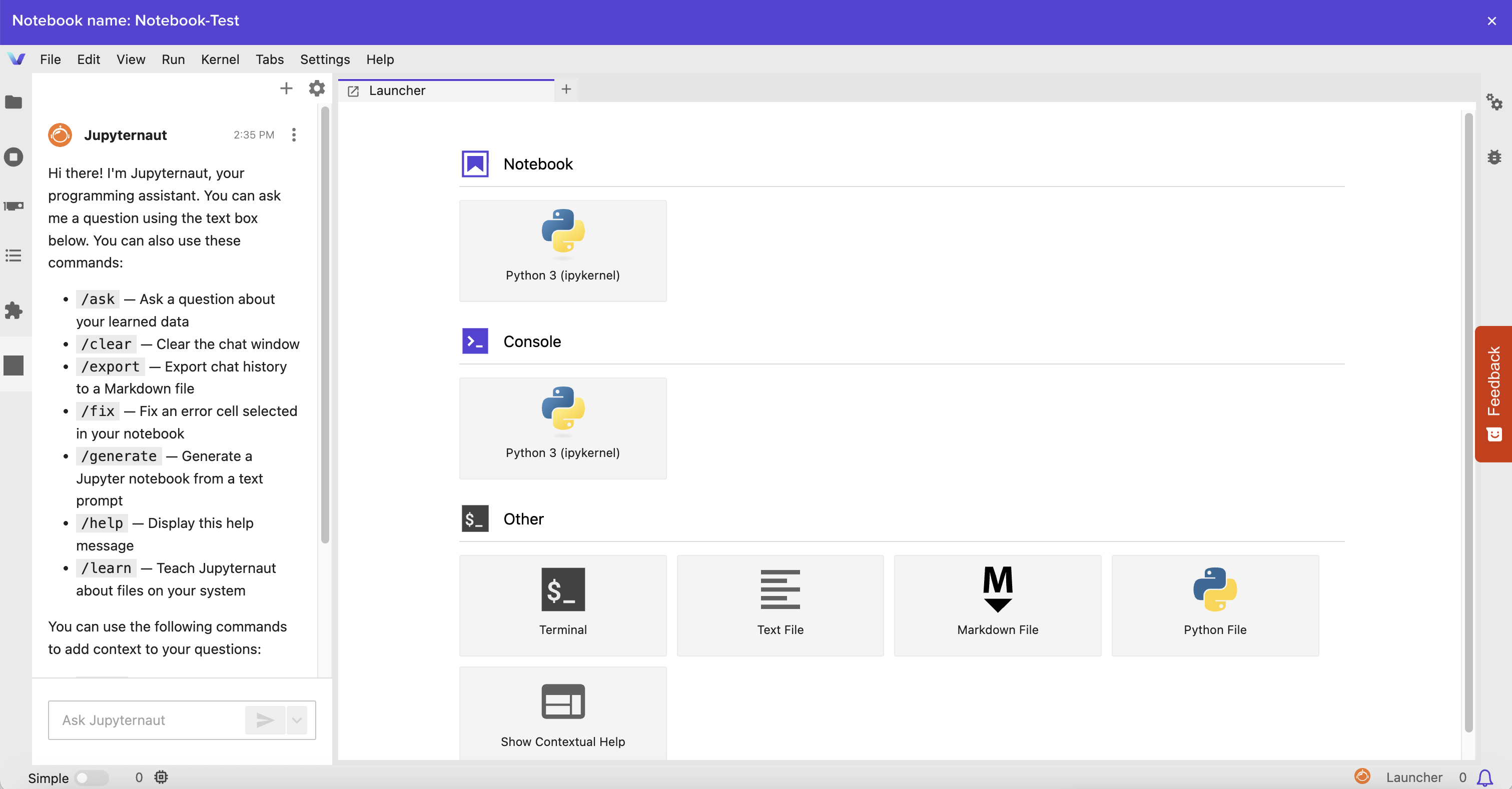 Notebook running in Vantage